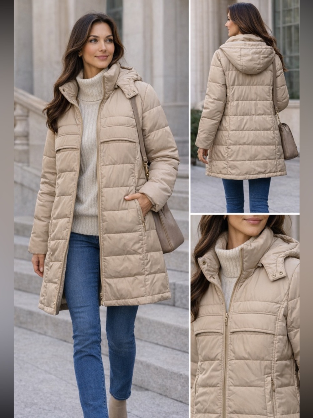 Women’s Puffer Jacket Stand Collar Zip Baggy Down Coats With Side Pockets Size L